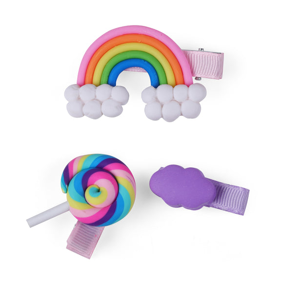 Set of 3 Colourful Candy Rainbow Hair Clips [AHA156]