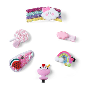 Set of 6 Pink Glitter Rainbow and Candy Hair Clips [AHA161]