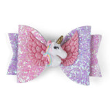 Pink Purple Shiny Sequins Unicorn 3 Inch Bow for Young Girls [AHA163]
