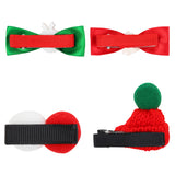 Christmas Pack of 4 Pom Pom and Bow Hair Clips for Girls [AHA173]