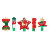Christmas Pack of 5 Star and Pom Pom Hair Clips for Girls [AHA178]