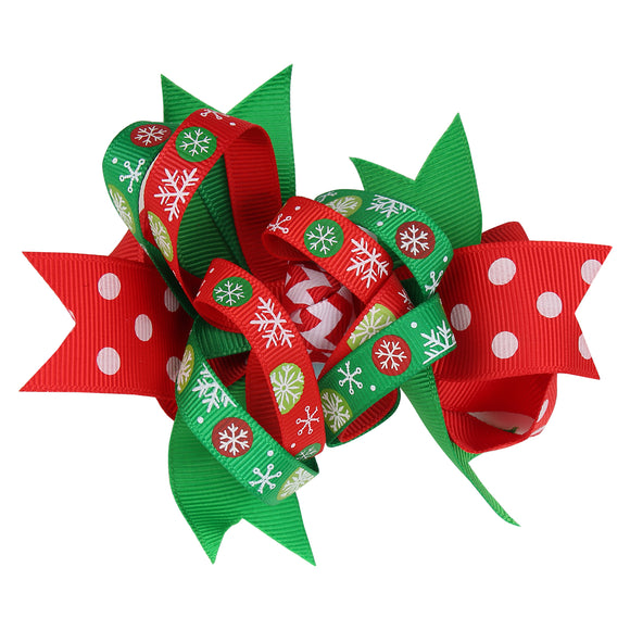 Christmas Grosgrain Ribbons Red Green Hair Clip Bow for Girls [AHA181]