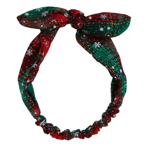 Christmas Red Green Snowflake Plaid Hairband with Top Knot [AHA186]