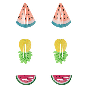 3 Pairs of Watermelon and Pineapple Painted Hair Pin for Girls [AHA196]