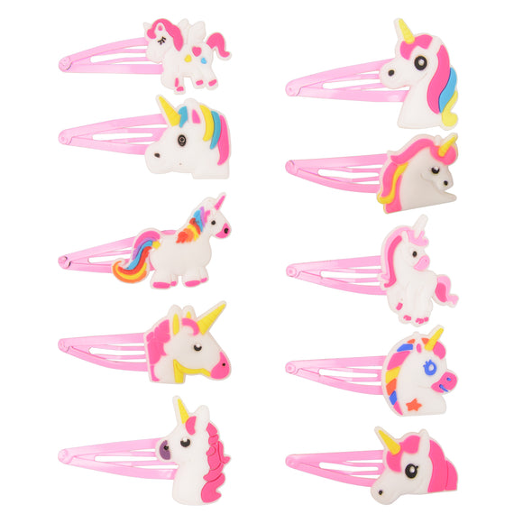 Pack of 10 Unicorn Charm Pink Hair Pins for Girls [AHA216]