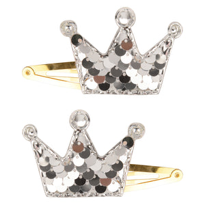 Set of 2 Silver Sequence Crown Pins for Girls [AHA221]