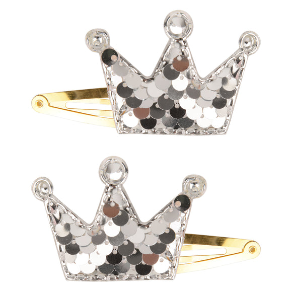 Set of 2 Silver Sequence Crown Pins for Girls [AHA221]
