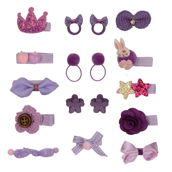 Set of 17 Purple Hair Accessories for Baby Girls [AHA225]