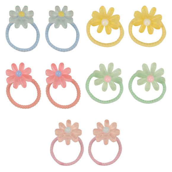 Set of 5 Pairs of Flower Charm Rubber Bands for Baby Girls [AHA228]