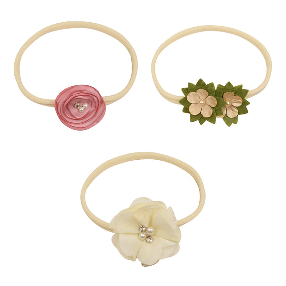 Set of 3 Cotton Stretch Head Bands for Baby Girls [AHA229]