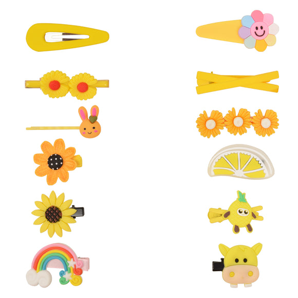 Set of 12 Yellow Sunshine Hair Pins for Girls [AHA230]