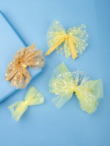Set of 4 Yellow Princess Tulle Hair Bow Clips [AHA253]