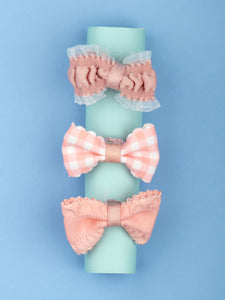 Set of 3 Pink Fabric Bow Hair Ties [AHA257]