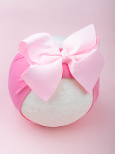 Pink Cotton and Grossgrain Bow Head Band for Babies [AHA268]