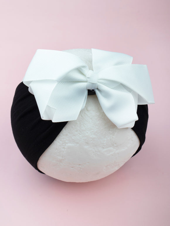 Black Cotton and Grossgrain Bow Head Band for Babies [AHA270]