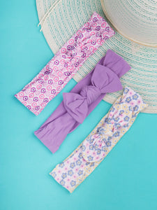 Set of 3 Lilac Pure Cotton Head Bands for Babies [AHA280]