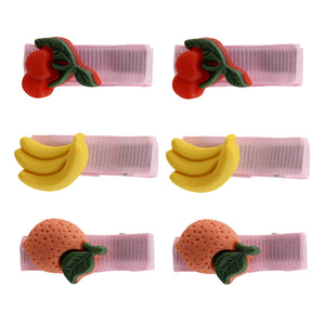 3 Pairs of Banana, Peach and Cherry Hair Clips for Girls [AHA287]