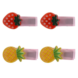 2 Pairs of Strawberry and Pinneapple Hair Clips for Girls [AHA288]