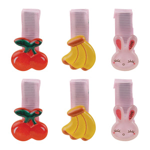 3 Pairs of Cherry, Banana and Bunny Hair Clips for Girls [AHA289]