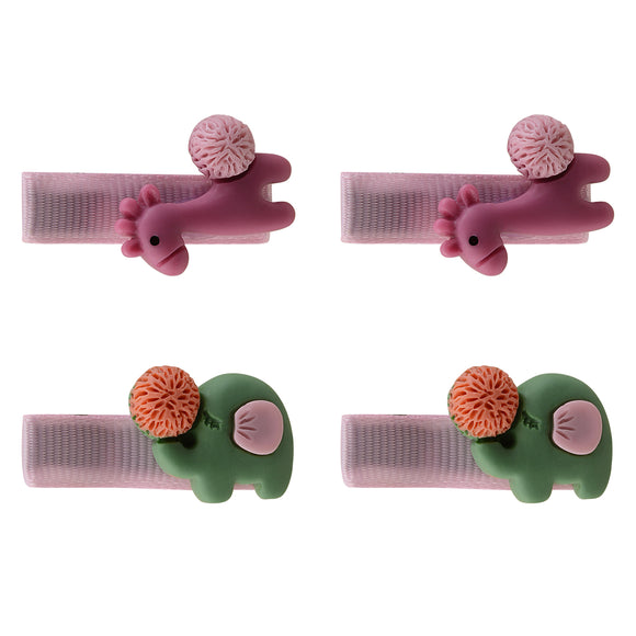 2 Pairs of Elephant and Giraff Hair Clips for Girls [AHA290]