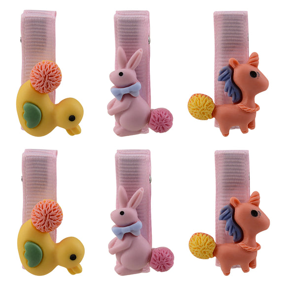 3 Pairs of Unicorn, Duck and Rabbit Hair Clips for Girls [AHA291]