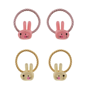 2 Pairs of Bunny Hair Ties in Pink and Yellow for Girls [AHA292]