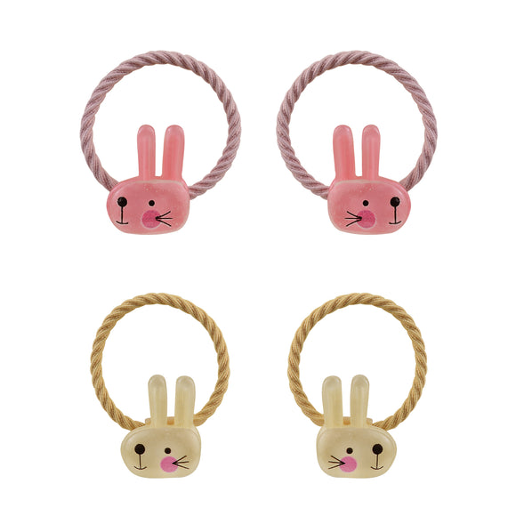 2 Pairs of Bunny Hair Ties in Pink and Yellow for Girls [AHA292]