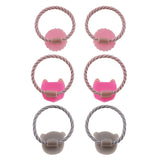 3 Pairs of Cat and Dog Hair Ties in Pink and Grey for Girls [AHA293]