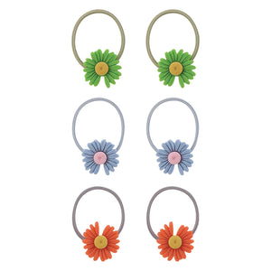 3 Pairs of Flower Hair Ties in Orange, Green and Blue for Girls [AHA295]