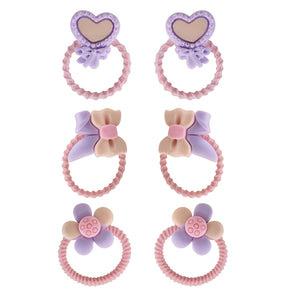 3 Pairs of Lilac and Pink Hair Ties for Girls [AHA297]