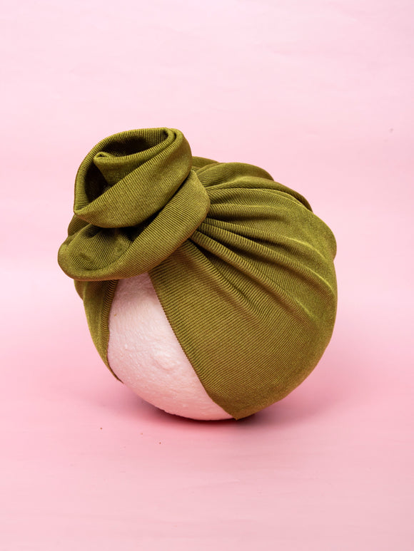 Shiny Olive Turban Caps For Babies [AHA307]
