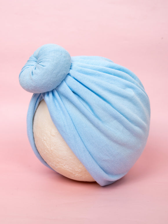 Pure Cotton Sky Blue Turban Cap For Babies [AHA310]