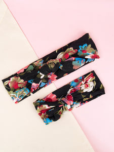 Black Floral Mother & Daughter Hairband Combo with Top Knot [AHA315]