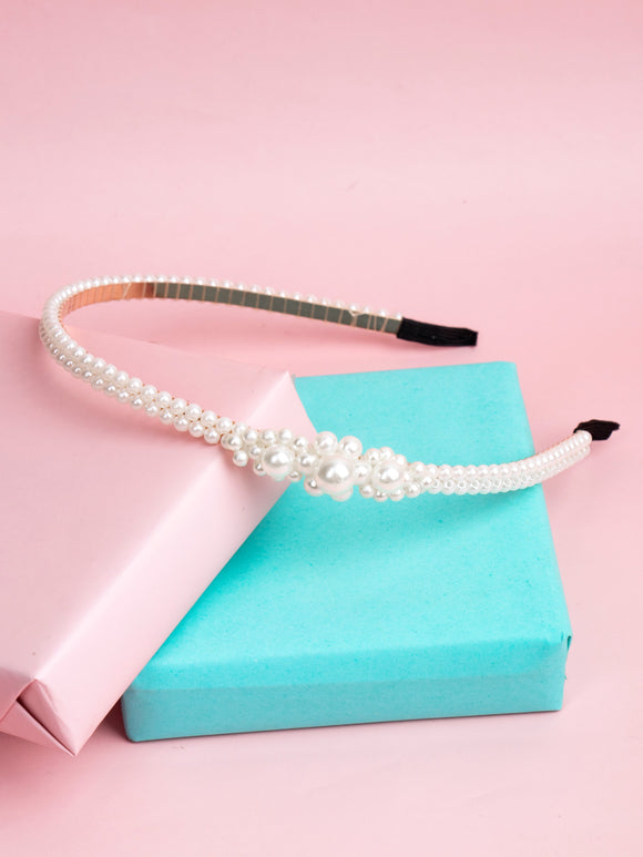 Designer White Pearls Hair Band For Girls [AHA326]