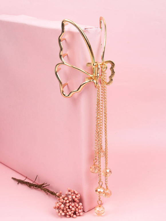 Golden Butterfly Hair Claw Clip With Tassel For Girls [AHA330]