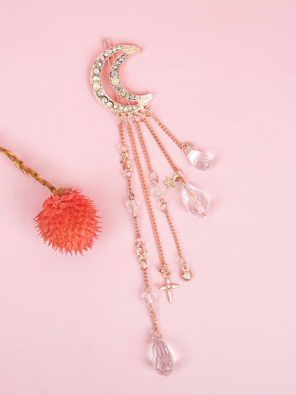 Rose Gold Moon Hair Clip With Tassel For Girls [AHA333]