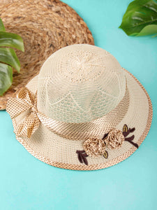Arendelle Woven Fedora Beige Ribbon Flowers Sun Hat for Girls [AMS017]