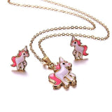 Gold and Pink Unicorn Charm Pendant and Earrings Set [APS004]