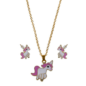 Silver and Purple Unicorn Charm Pendant and Earrings Set [APS006]