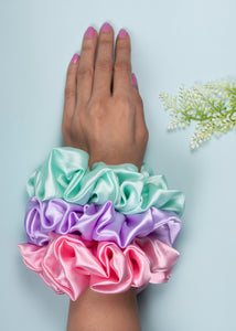 Pack of 3 Pastel Oversized Satin Scrunchies