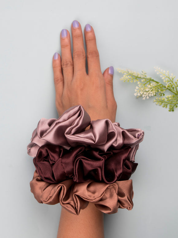 Pack of 3 Shades of Earth Oversized Satin Scrunchies