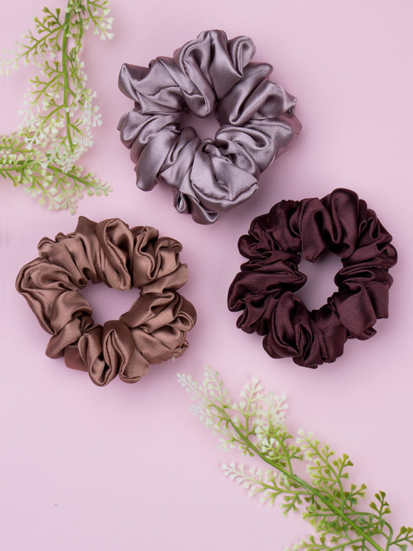 Pack of 3 Shades of Earth Satin Scrunchies