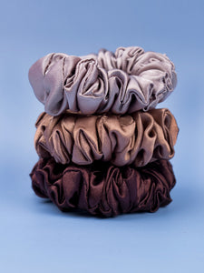Pack of 3 Shades of Earth Skinny Satin Scrunchies