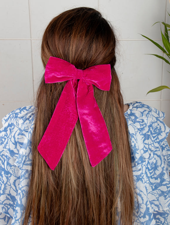 Large Velvet Hair Bow in Pink