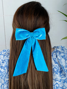 Large Velvet Hair Bow in Blue