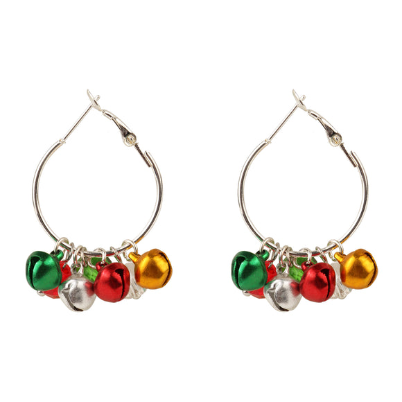 Christmas Special Silver Hoop and Colourful Bell Drop Earrings [ER123]