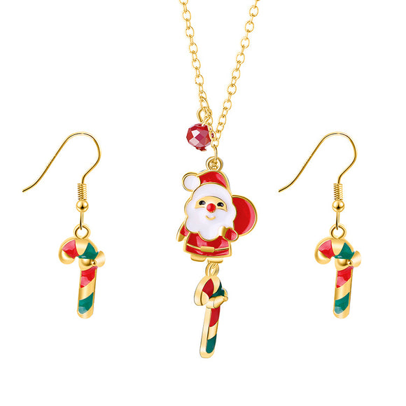 Christmas Special Santa and Candy Cane Pendant and Earrings Set [PS016]