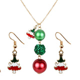 Christmas Special Triple Glitter Ball Red Green Pendant and Tree Earrings [PS019]